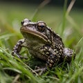 Eastern Narrow-Mouthed Toad Leaping Through Tall Grass in Mid-Hop Royalty Free Stock Photo