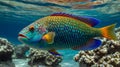 Princess Parrot fish Darting Swiftly Through Crystal-Clear Waters
