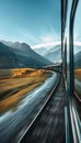 Dynamic side view of a fast moving train with blurred landscape creating a sense of motion