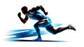 The dynamic silhouette style depicts a male running competitor in action.