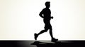 The dynamic silhouette style depicts a male running competitor in action.