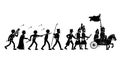 Dynamic Silhouettes of Historical Army March and Cavalry, vector design Generative AI Royalty Free Stock Photo
