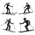 Dynamic Skier in Motion Silhouette Vector Bundle Set Royalty Free Stock Photo