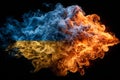 Dynamic smoke and fire explosion forming the blue and yellow colors of the ukraine flag Royalty Free Stock Photo