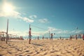 Dynamic sof beachgoers playing beach volleyball. Generative ai Royalty Free Stock Photo