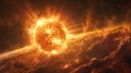 Dynamic solar flare and coronal mass ejection from the sun, visualized in a dramatic cosmic scene. Solar physics and space weather Royalty Free Stock Photo