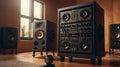 Dynamic Sound System with Loudspeakers in Studio Setting. Royalty Free Stock Photo