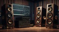 Dynamic Sound System with Loudspeakers in Studio Setting. Royalty Free Stock Photo
