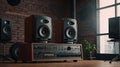 Dynamic Sound System with Loudspeakers in Studio Setting. Royalty Free Stock Photo