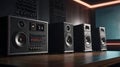 Dynamic Sound System with Loudspeakers in Studio Setting. Royalty Free Stock Photo