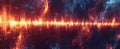 Dynamic soundwave visualization with digital vibrant orange red particles on abstract smoke background. Concept of data, audio,