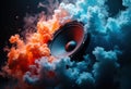 Dynamic speaker surrounded by colorful smoke clouds creating a vibrant visual Royalty Free Stock Photo