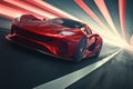 Dynamic speed red sports car on the road with motion blur Royalty Free Stock Photo