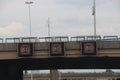 Dynamic speed signs above Motorway A20 with 80 kilometer as limit in Rotterdam the Netherlands