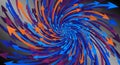 A dynamic spiral pattern features arrows in vivid blue, purple, and orange hues Royalty Free Stock Photo