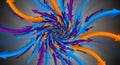 A dynamic spiral pattern featuring an array of arrows in blue, purple, and orange on a Royalty Free Stock Photo