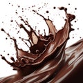 A dynamic splash of chocolate milk against a white background, forming a crown-like shape with droplets flying in all Royalty Free Stock Photo