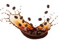 Dynamic splash of coffee beans and liquid Royalty Free Stock Photo