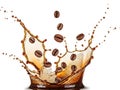 Dynamic splash of coffee beans and liquid Royalty Free Stock Photo