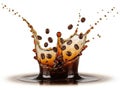 Dynamic splash of coffee beans and liquid Royalty Free Stock Photo