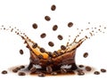Dynamic splash of coffee beans and liquid Royalty Free Stock Photo