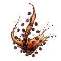 Dynamic splash of coffee beans and liquid Royalty Free Stock Photo