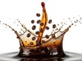 Dynamic splash of coffee beans and liquid Royalty Free Stock Photo