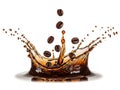 Dynamic splash of coffee beans and liquid Royalty Free Stock Photo