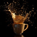 Captivating coffee splash in a cup captured against a dark background. dynamic liquid motion. perfect for coffee lovers Royalty Free Stock Photo