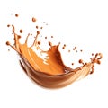 Dynamic splash of coffee with droplets on white background. ai generative