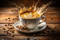 Coffee splash A latte is a coffee drink made with espresso and steamed milk Royalty Free Stock Photo