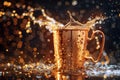 Dynamic splash in Moscow Mule copper mug on a black background Royalty Free Stock Photo