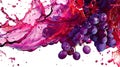 Dynamic splash of purple wine accentuates ripe grapes, capturing the essence of celebration and indulgence in a bold display Royalty Free Stock Photo