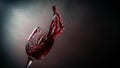 Dynamic splash of red wine captured mid-air from a tilted glass Royalty Free Stock Photo