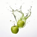 Dynamic Splash: Two Green Apples In Alastair Magnaldo Style Royalty Free Stock Photo