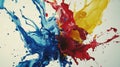 Dynamic splash of vibrant blue, red, and yellow paint in motion concept Royalty Free Stock Photo