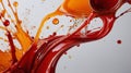 Dynamic splash of vibrant orange liquid captured frozen in mid-air with a smooth, sleek background focus Royalty Free Stock Photo