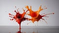 Dynamic splash of vibrant orange liquid captured frozen in mid-air with a smooth, sleek background focus Royalty Free Stock Photo