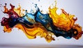 Dynamic Splash of Vibrant Paint Colors in Mid-Air Motion with Glossy Texture on White Background Royalty Free Stock Photo