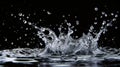 A dynamic splash of water captured mid-motion, with droplets suspended in air against a dark background, highlighting