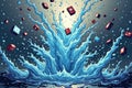 Dynamic splash of water with floating blocky elements in motion Royalty Free Stock Photo