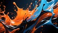 A flowing blend of black, blue, and orange paint moves like liquid over a dark background, creating a striking interplay of deep a Royalty Free Stock Photo