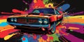 Dynamic Splashes Vector Surrounding A Muscle Car In Vibrant Graffiti Art