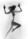 Dynamic sporty woman body silhouette runs, hands, long hair Royalty Free Stock Photo