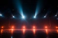 Dynamic stage blue and red spotlights create a vibrant nightclub