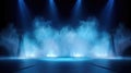 Dynamic Stage Illumination. Blue Vector Spotlight and Smoke on Black Background Royalty Free Stock Photo