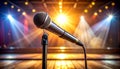 Dynamic Stage Lighting Illuminates a Microphone on a Performance Stage concert music Royalty Free Stock Photo