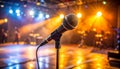 Dynamic Stage Lighting Illuminates a Microphone on a Stand concert performance Royalty Free Stock Photo