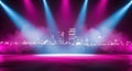Vibrant stage lighting creates electric atmosphere with pink and blue spotlights illuminating a concert or event venue Royalty Free Stock Photo
