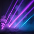 Dynamic stage lighting with purple and blue laser beams and smoke effects neon Royalty Free Stock Photo